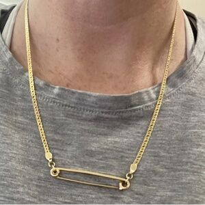 14k Yellow gold flat chain with 14k Gold Safety pin Charm Holder